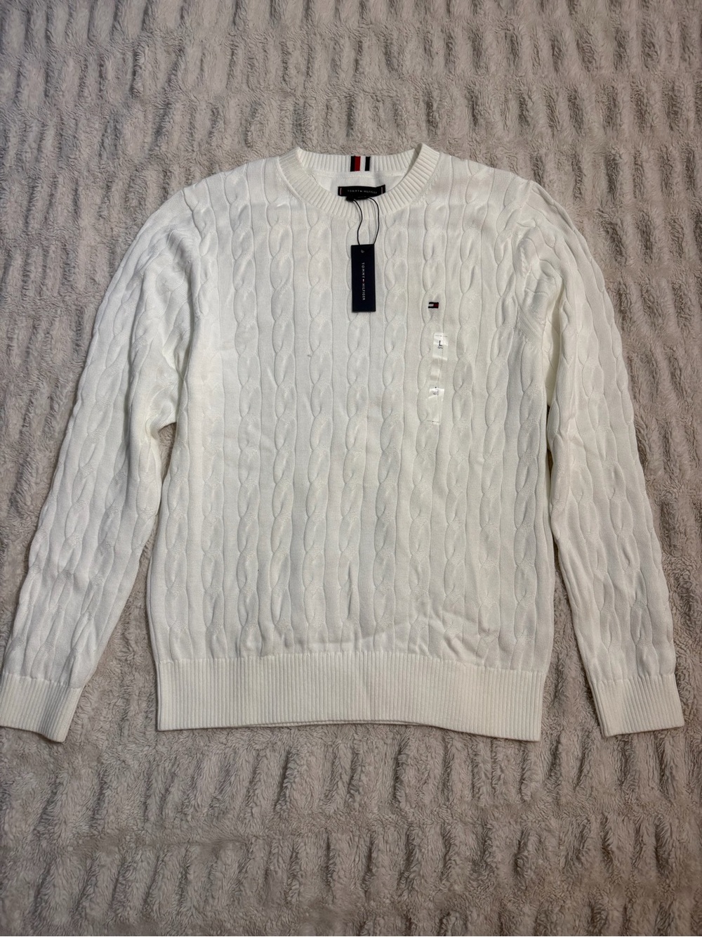 Tommy Hilfiger White Cable Knit Crew Sweater